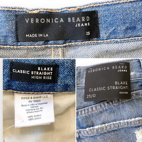 NWT Veronica‎ Beard Blake  Straight jeans with Destory, size 25 - Picture 12 of 15